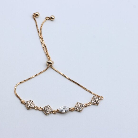 Rose Gold Adjustable Bracelet with CZ Stones, XPAB0677 - Picture 3 of 3